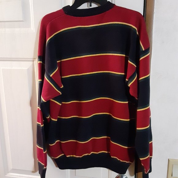 VTG 90's Tommy Hilfiger Men's Heavy Cotton Sweater Striped Color Block Size L - Picture 2 of 7